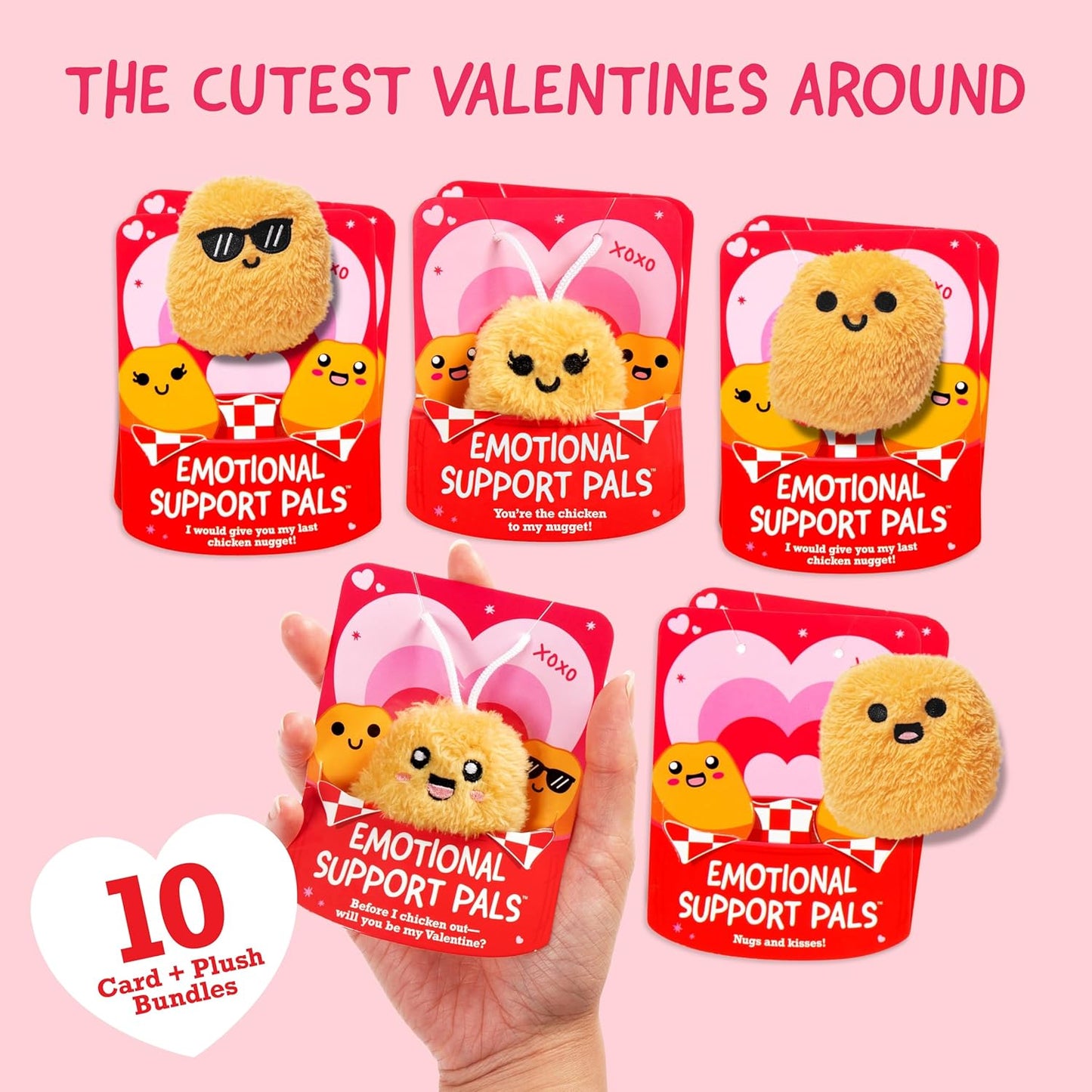 Relatable Emotional Support V-Day Nugget Cards - Valentine's Plush Gift Set with 10 Plushies & Cards