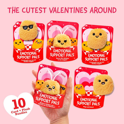 Relatable Emotional Support V-Day Nugget Cards - Valentine's Plush Gift Set with 10 Plushies & Cards