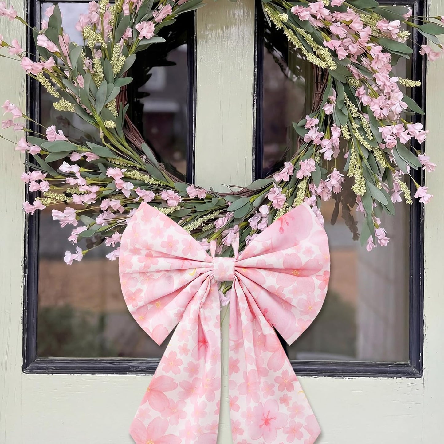 Suncalla Spring Cherry Blossoms Wreath - 2 Pcs Large Pink Tree Topper | Rustic Burlap Decor 19.6'' x 11.8''