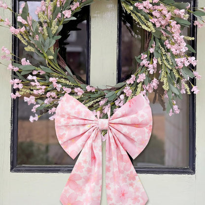Suncalla Spring Cherry Blossoms Wreath - 2 Pcs Large Pink Tree Topper | Rustic Burlap Decor 19.6'' x 11.8''