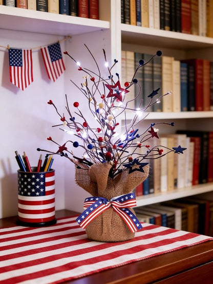 Fourth of July Decorations - 17-Inch Lighted Patriotic Tree | Red, White, and Blue Home Decor