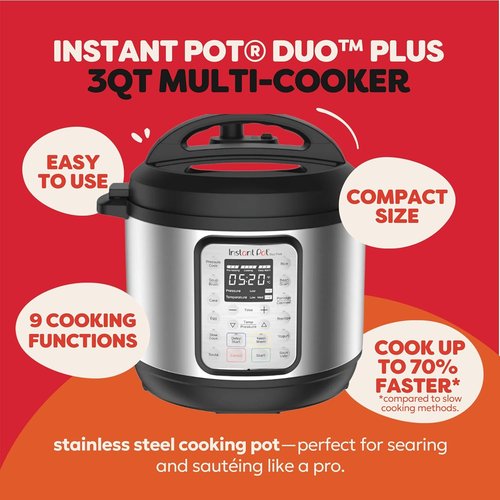 Instant Pot Duo Plus 9-in-1 Electric Pressure Cooker - Versatile Stainless Steel Design, 3 Quart Capacity | Includes 800+ Recipes