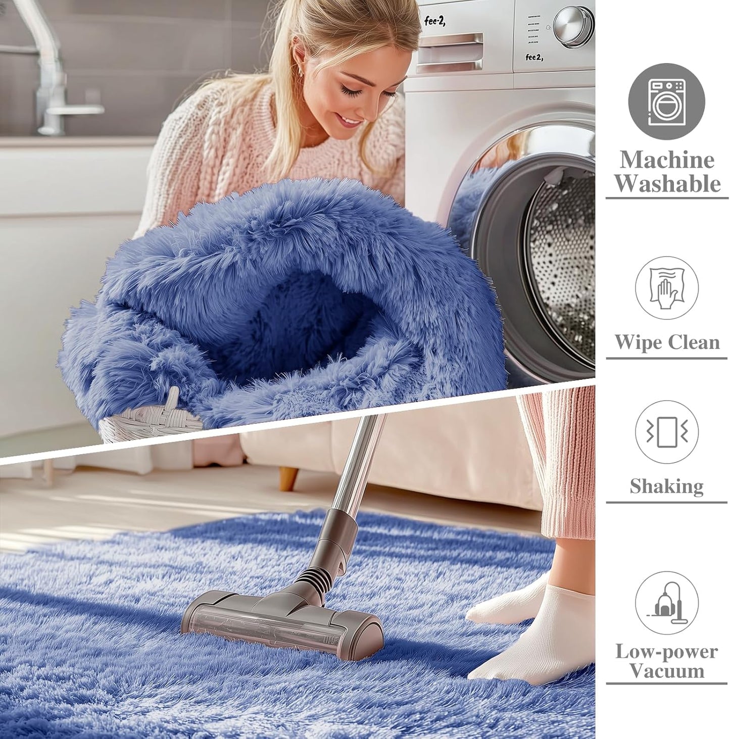 OLANLY Large Area Rug - Soft Fluffy Shaggy Carpet for Living Room & Bedroom | 8x10 Denim Blue
