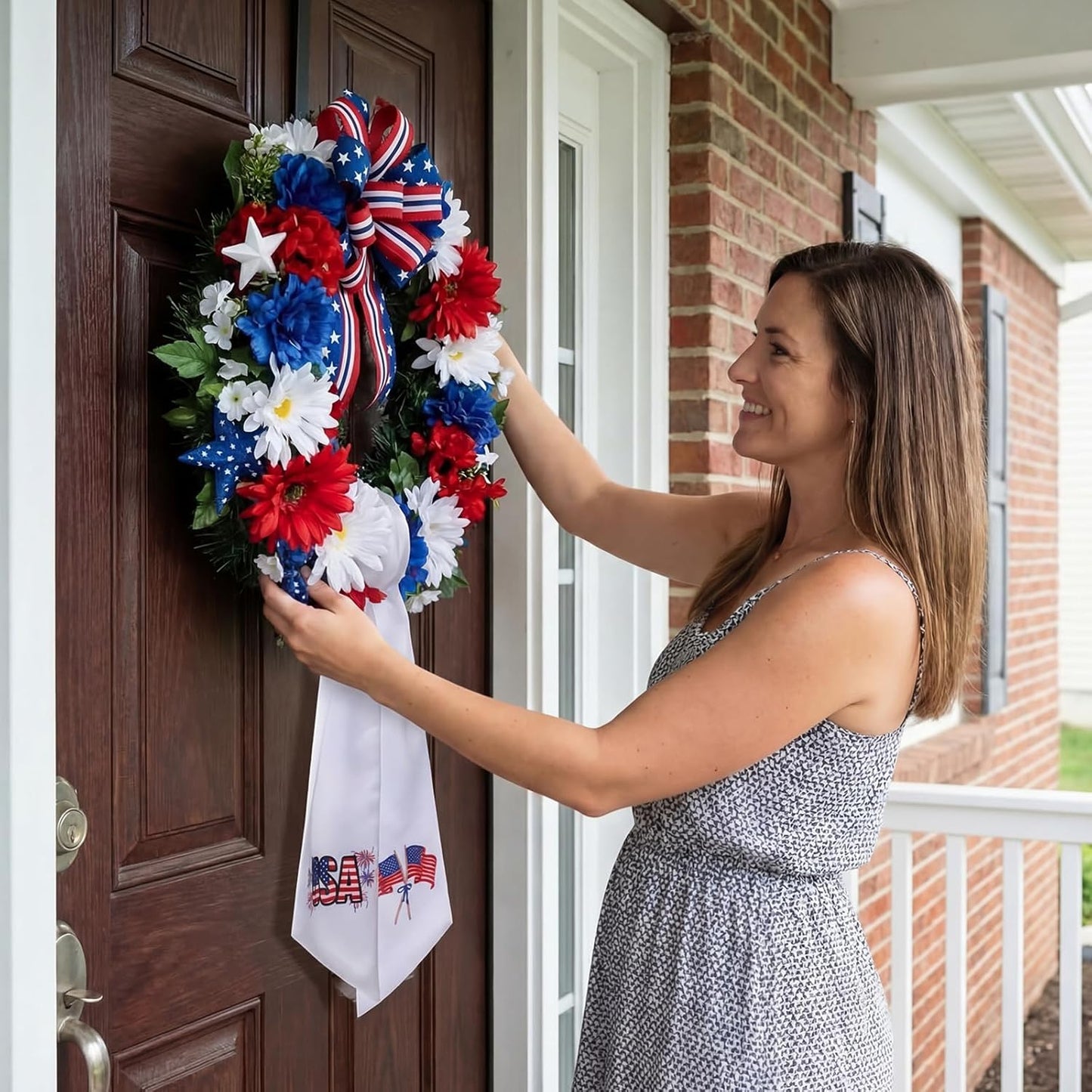 Skiennix Wreath Sash - Satin Blank Sashes for Monogramming | Indoor/Outdoor Home Decor (White, 4th of July)