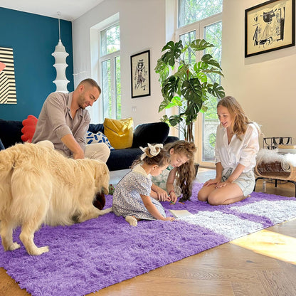 OLANLY Machine Washable Runner Rugs - Soft Fluffy Shaggy Carpet for Bedroom & Hallway | Purple 2x4 ft