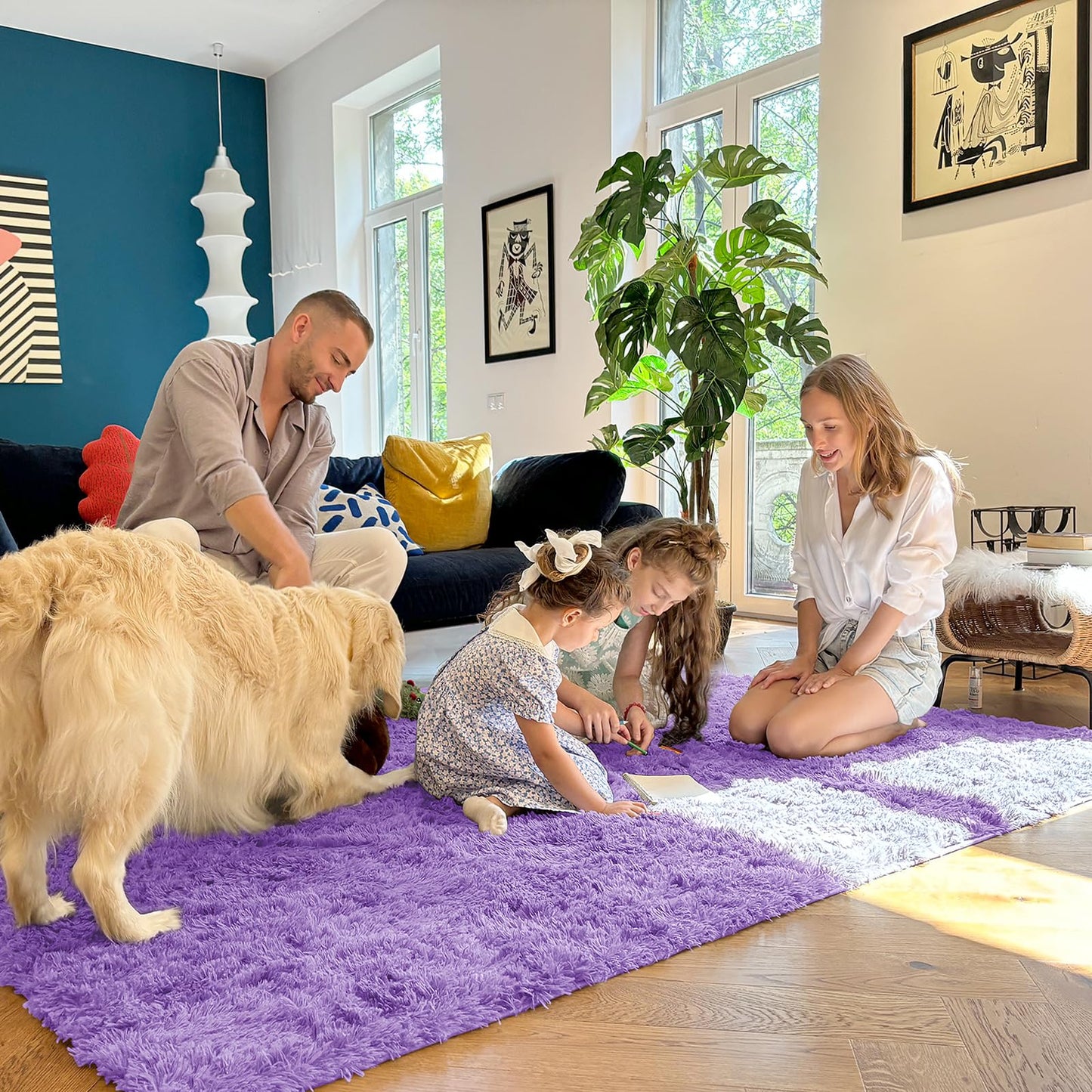 OLANLY 2x5 Machine Washable Runner Rugs for Hallway, Soft Fluffy Shaggy Bedside Rugs for Bedroom, Living Room, Indoor Floor Carpet for Kids Girls and Boys, Nursery Rooms, Home Decor Aesthetic, Purple