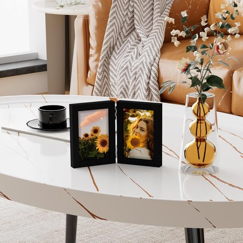 decorUhome 4x6 Vertical Picture Frame - Engineered Wood Bifold Design with Plexiglass for Tabletop Display | Black