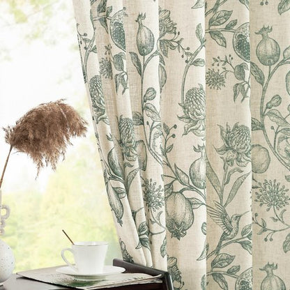 jinchan Linen Curtains Floral Curtain for Living Room 84 Inch Long Dark Green French Back Tab Light Filtering Toile Print Farmhouse Bedroom Curtains Window Drapes Set 2 Panels