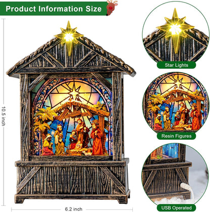 Regine Switzerland Christmas Snow Globe Lantern - Musical Nativity Scene Decor | 6-Hour Timer, USB/Battery Operated