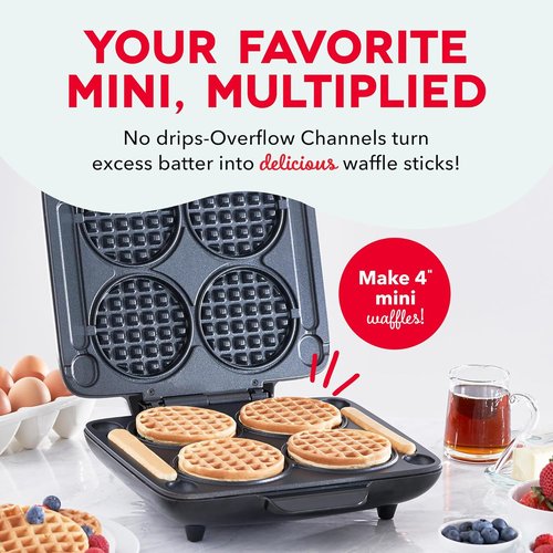 Dash Multi Mini Waffle Maker - Makes Four Delicious Waffles at Once - Dual Nonstick Plates & Easy Release - Compact Graphite Design