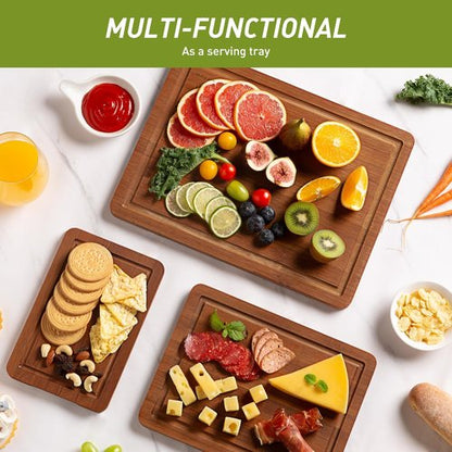 Bamboo Cutting Board Set by [Brand Name] - 3 Pack with Non-Slip Feet & Juice Groove | Extra Large & Small Sizes