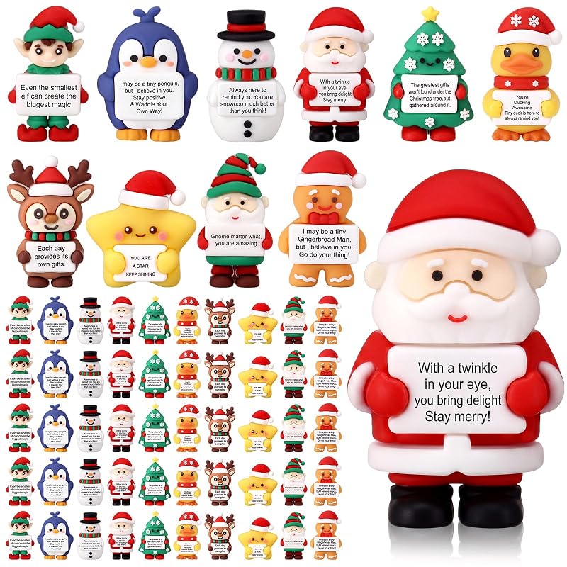 50 Pcs Mini Inspirational Christmas Figurines - Rubber Xmas Figures for Parties & Gifts - Variation: 50+Christmas
