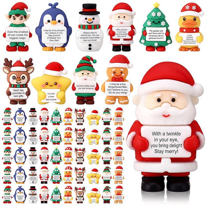 50 Pcs Mini Inspirational Christmas Figurines - Rubber Xmas Figures for Parties & Gifts - Variation: 50+Christmas