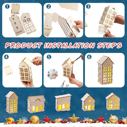 Regine Switzerland Christmas Village Set - 12 Unassembled Houses with 6 LED Candle Lights | Festive Ornaments for Holiday Decor