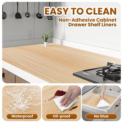 Drawer Shelf Liner for Kitchen Cabinets Non-Adhesive, Non Slip Shelf Paper Waterproof Thickened Cabinet Liners for Shelves, Strong Grip Mats for Cupboard, Dresser, Pantry, Beige, 23.6 in x 20 FT