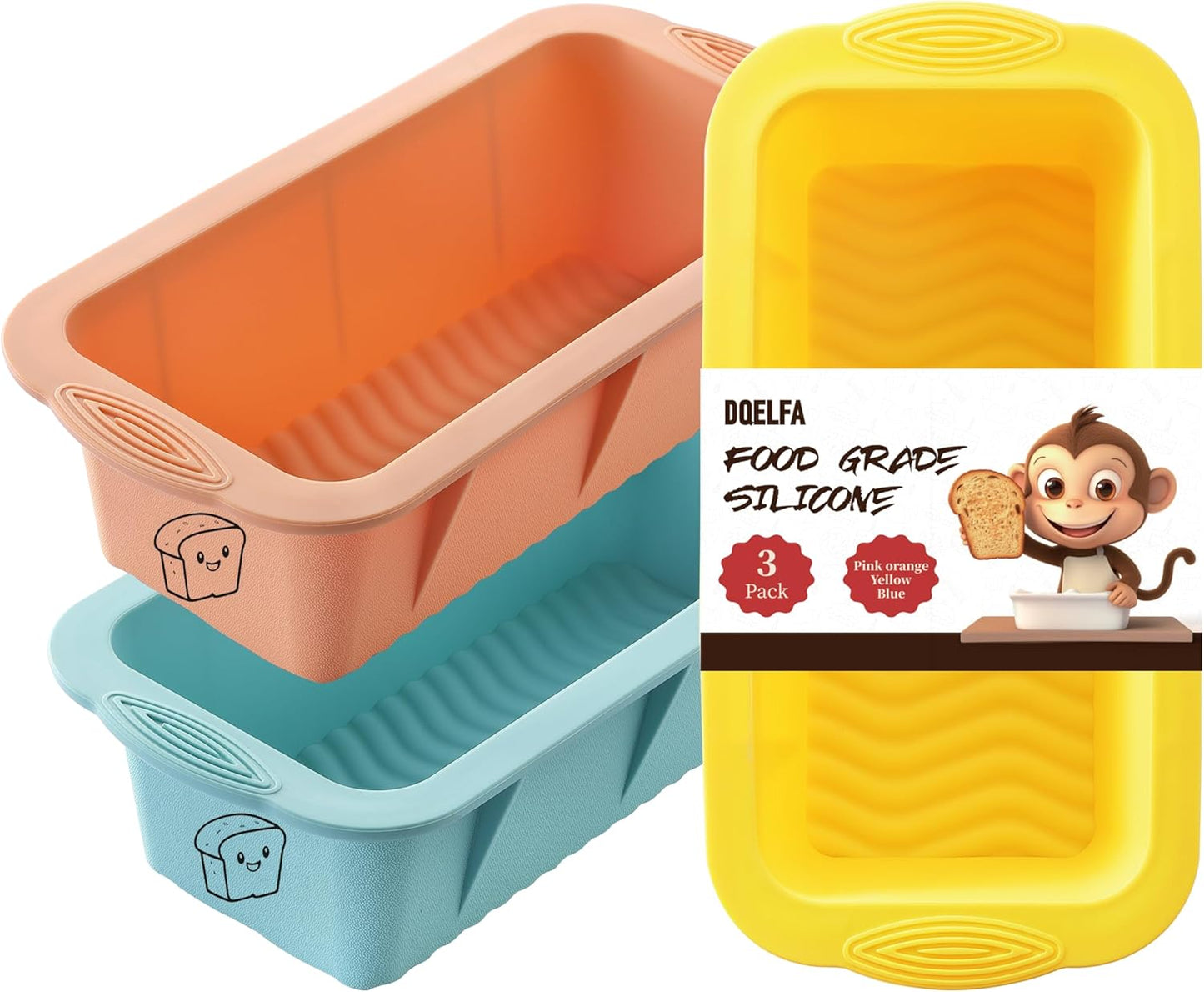 Skiennix Silicone Bread Loaf Pan Set - 3 Non-Stick Baking Pans for Homemade Bread & Cakes | Dishwasher Safe, Nesting Design