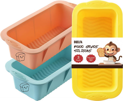 Skiennix Silicone Bread Loaf Pan Set - 3 Non-Stick Baking Pans for Homemade Bread & Cakes | Dishwasher Safe, Nesting Design