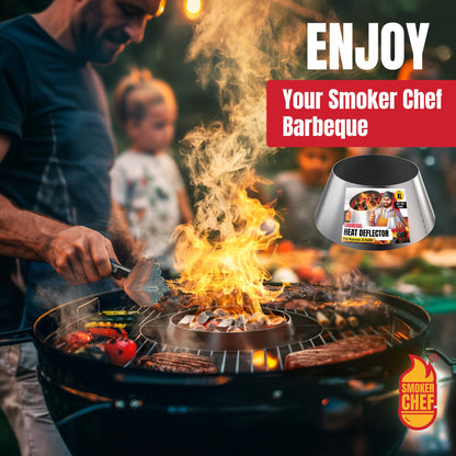 Smoker Chef Charcoal Heat Deflector - XL (XLarge) Stainless Steel BBQ Whirlpool for BGE XL & Big Joe - 13.7 Inches Base - 9.2 Inches Top - 4.9 In High - Slow and Sear Grill Accessories - Cone Shape
