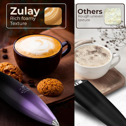 Zulay Kitchen Tornado Triple Whisk Milk Frother - Handheld Foam Maker for Coffee & Lattes - Includes 4 Duracell Batteries - Galaxy