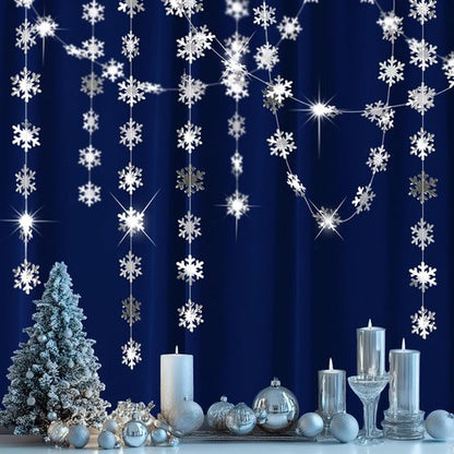 Cheerland Winter Wonderland Silver Snowflakes Garland - Festive Hanging Decorations for Holidays & Events