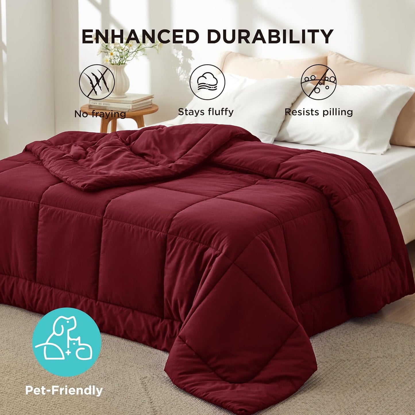 Bedsure Comforter Duvet Insert - All-Season Quilted Down Alternative Bedding, Full Size 86 x 82 Inches, Red