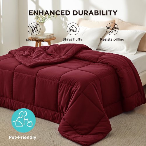 Bedsure Comforter Duvet Insert - Quilted Comforters Queen Size, All Season Duvet, GentleSoft Down Alternative Bedding Blanket, with 8 Tabs, Gifts for Women/Men, Red, Queen 88 x 88 Inches