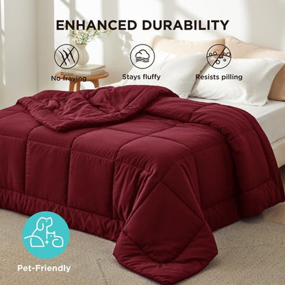 Bedsure Comforter Duvet Insert - Quilted Comforters King Size, All Season Duvet, GentleSoft Down Alternative Bedding Blanket, with 8 Tabs, Gifts for Women/Men, Red, King 90 x 102 Inches