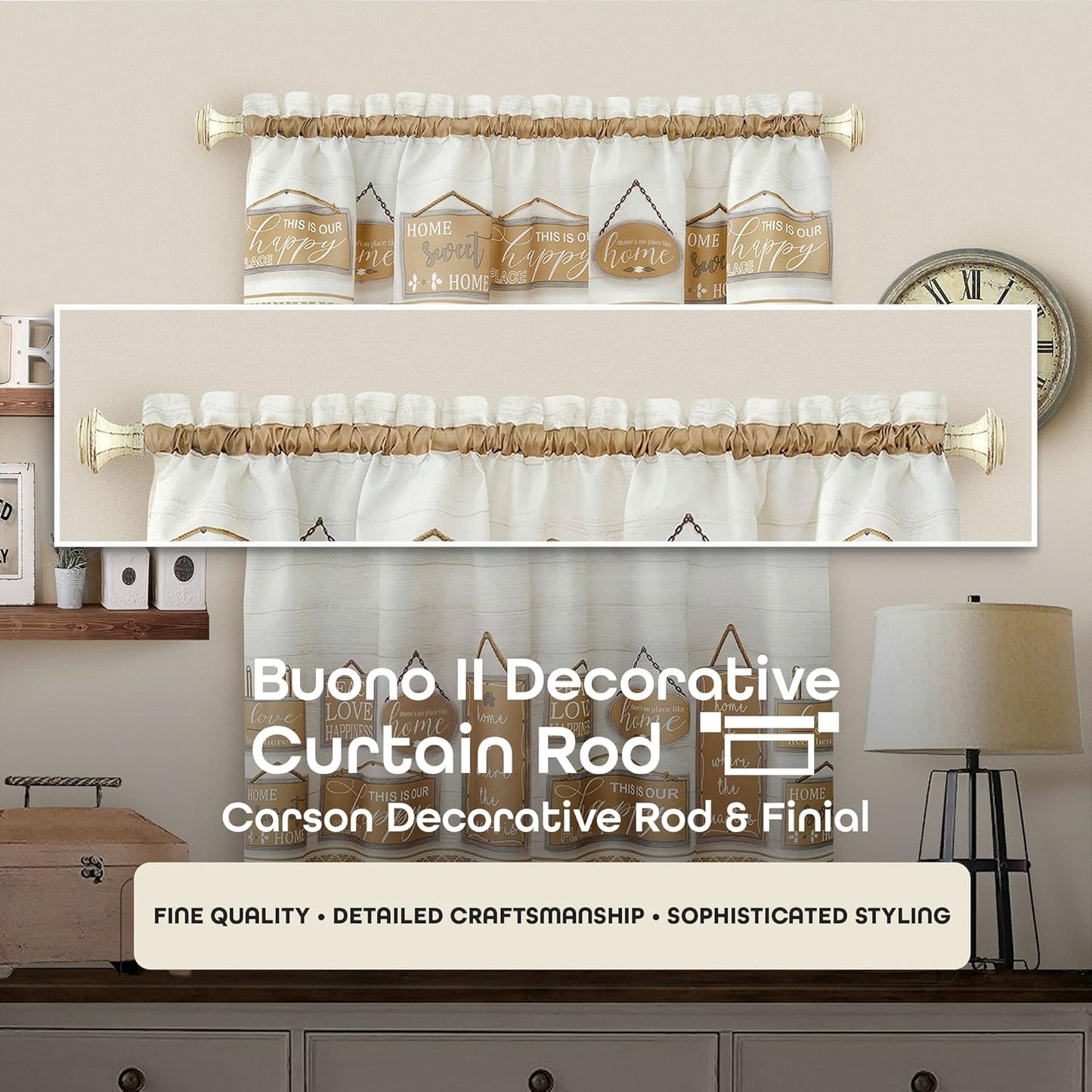 Achim Home Decor Buono II Decorative Window Curtain Rods - Lightweight, Easy To Install, 48-86 Inches