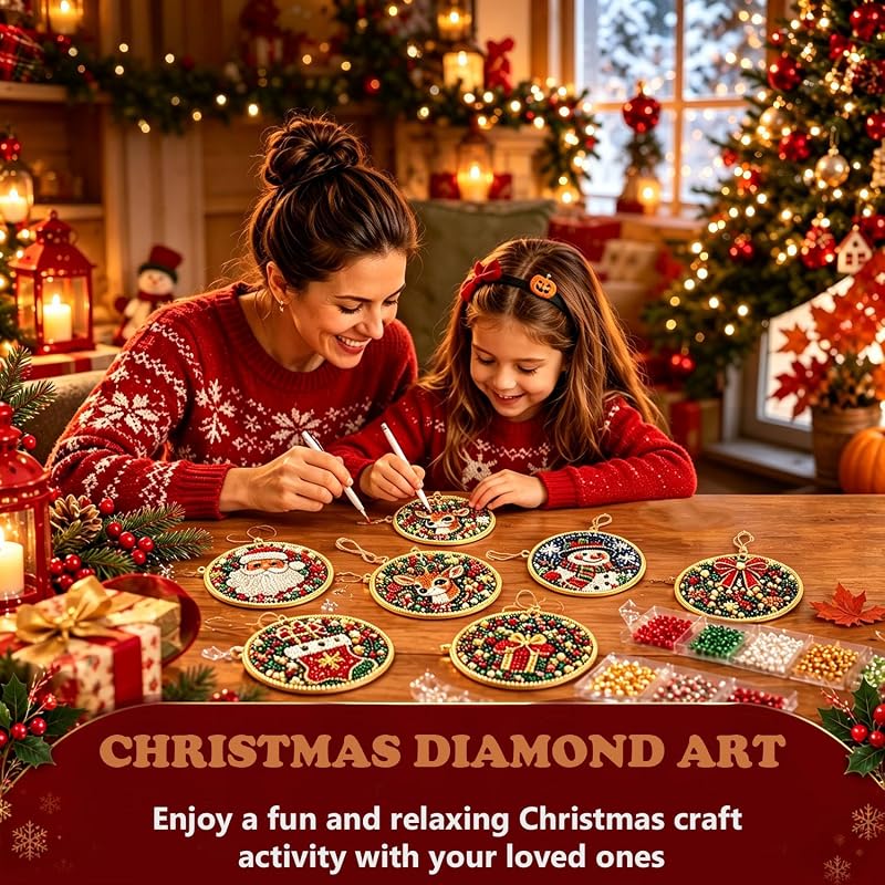 6Pcs Wooden Christmas Ornament DIY Pearl Diamond Art Kit Set