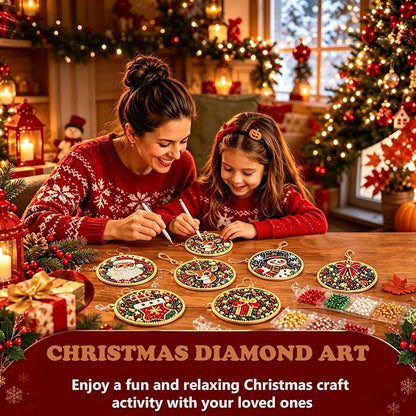 6Pcs Wooden Christmas Ornament DIY Pearl Diamond Art Kit Set