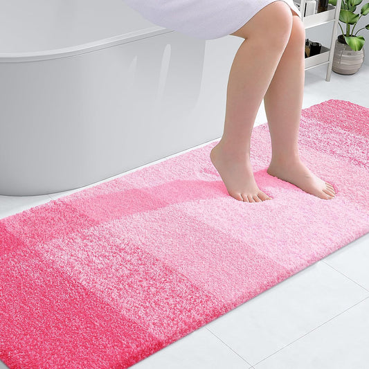 OLANLY Bathroom Runner Rug - Extra Soft Microfiber Mat | Quick Dry, Washable, 70x24 Inches, Pink