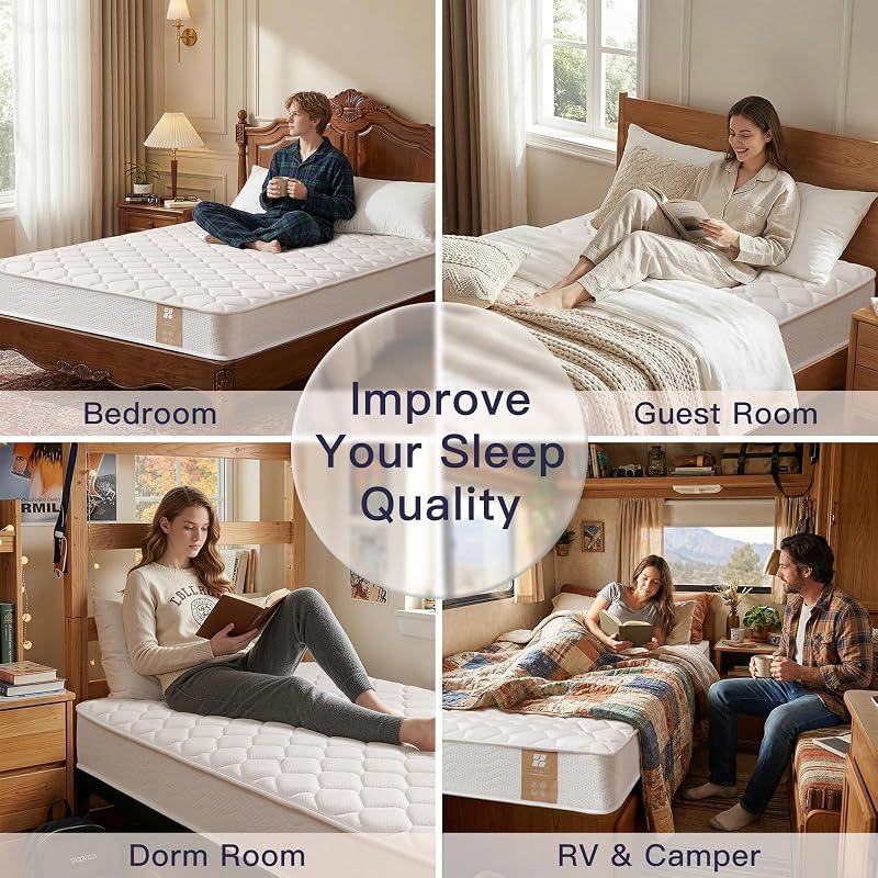 Profus 8 Inch Twin Hybrid Memory Foam & Bonnell Spring Mattress - White Variation