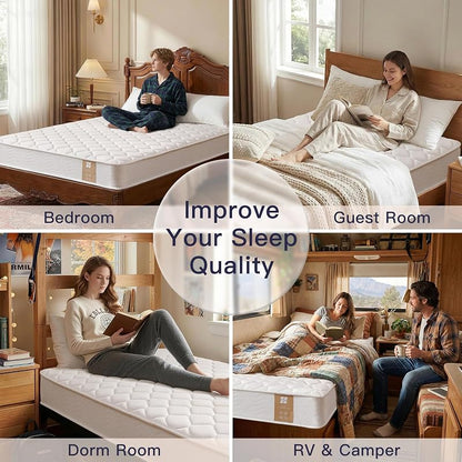 Profus 8 Inch Twin Hybrid Memory Foam & Bonnell Spring Mattress - White Variation