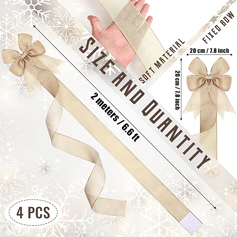 Variation of THIS listing: Burlap Christmas Cabinet Bows 4 Pcs, 6.6 ft Ribbon, Beige
