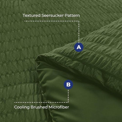 HYMOKEGE King Size Comforter Set - Olive Green Seersucker Luxury Bedding | 7-Piece All-Season Bed in a Bag