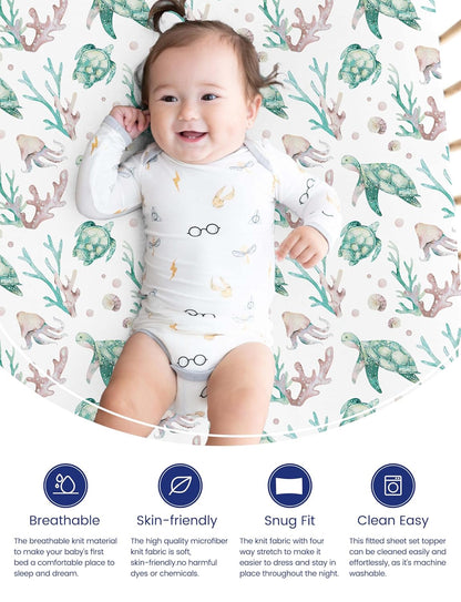 TotAha Crib Sheets - Premium Soft Jersey Knit Baby Sheets | Extra Deep Pocket 28x52x9, 2 Pack (Sea Animal)
