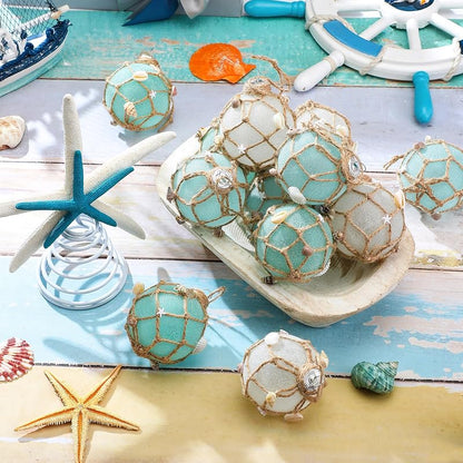 Coastal Christmas Tree Topper with 12 Glass Ornaments – Starfish & Seashell Beach Decor