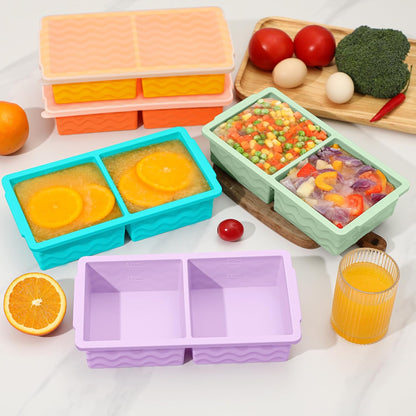 Skiennix Silicone Freezer Trays - 2-Pack with Lid for Meal Prep | 2 Large 2-Cup & 6 Small 1/2-Cup Molds