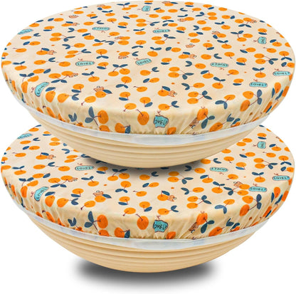 OHIYO Reusable Beeswax Bowl Covers - 2 Large Elastic Cotton Cloth Caps for Bread Proofing | 12 Inch