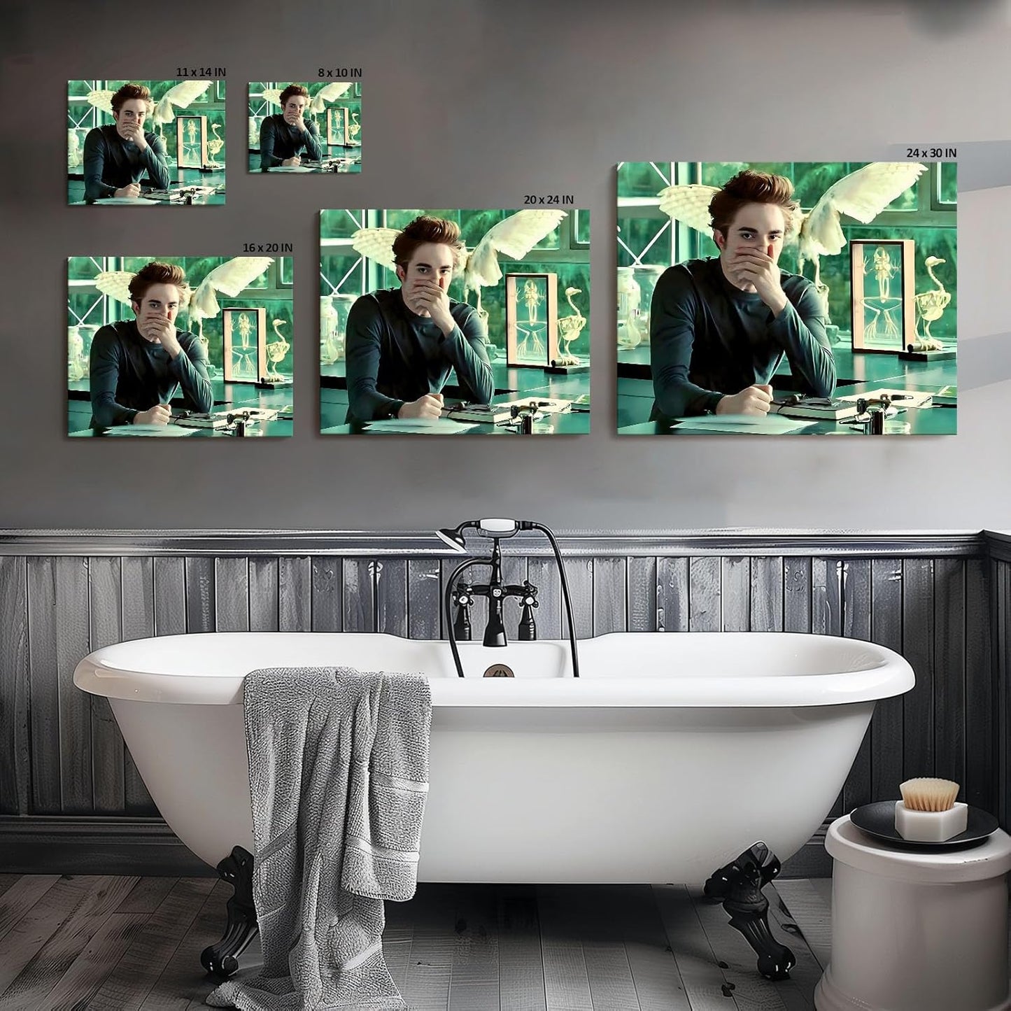 Twilight Saga Funny Framed Canvas Wall Art - Humorous Edward Oil Painting for Bathroom & Living Room (11 x 14 in)