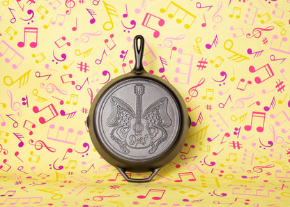 Lodge 12 Inch Dolly Parton Pre-Seasoned Cast Iron Stamped Skillet - Signature Teardrop Handle - Use in the Oven, on the Stove, on the Grill, or Over a Campfire, Black