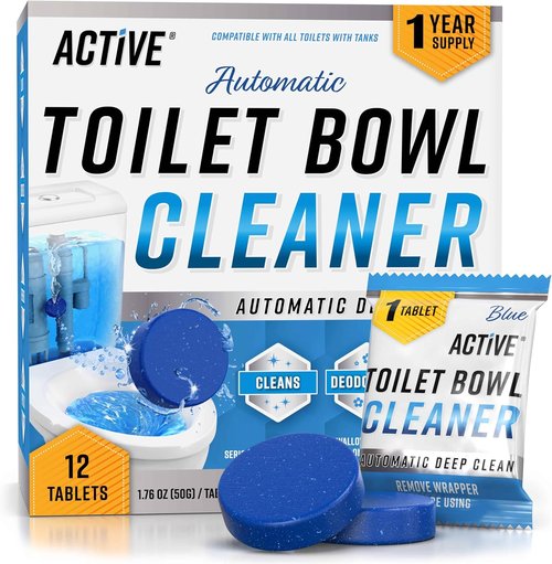 ACTIVE Toilet Bowl Cleaner Tablets - Heavy Duty Septic-Safe Gel for Hard Water Stains & Odor - 12 Tabs