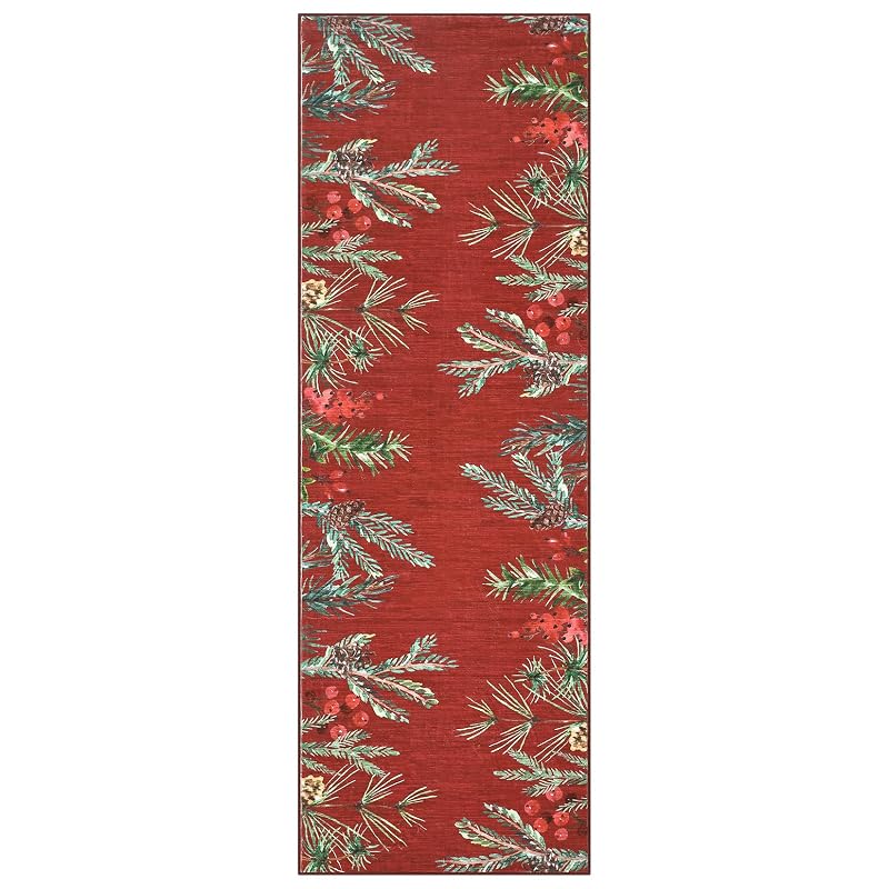 Pinecone-Red 2' x 6' Christmas Runner Rug - GarveeHome, Non-Slip, Washable