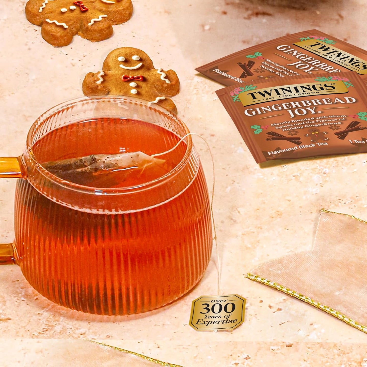 Twinings Gingerbread Joy Black Tea - Caffeinated Ginger & Cinnamon Flavor | 20 Individually Wrapped Teabags