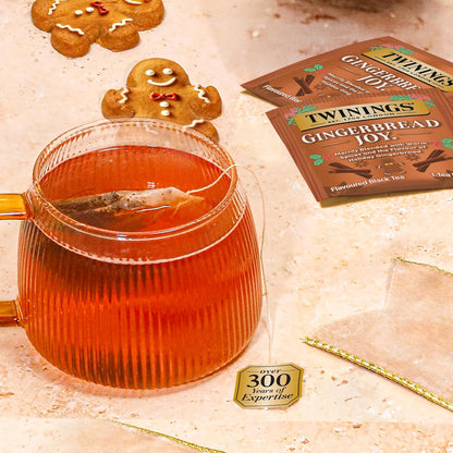 Twinings Gingerbread Joy Black Tea - Caffeinated Ginger & Cinnamon Flavor | 20 Individually Wrapped Teabags