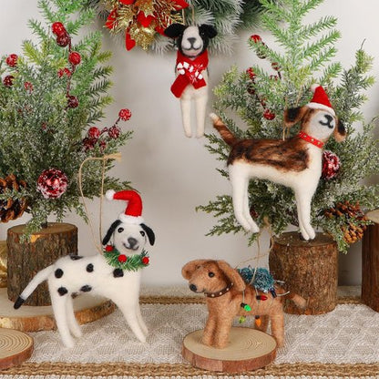 Juegoal Christmas Felt Dog Ornaments - Set of 4 Cute Wool Puppy Decorations for Holiday Wreaths & Trees