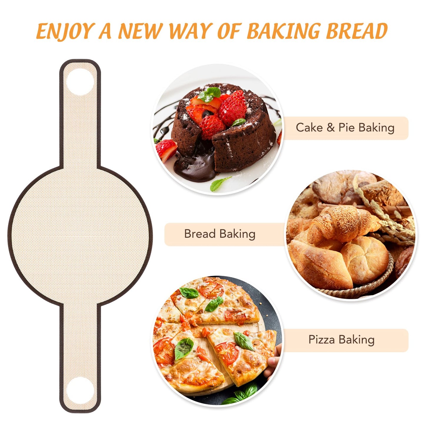 Bread Sling Mat Baking Mat: Silicone Bread Baking Mat for Oven Glass Fiber Bread Sling Baking Mat Reusable Dough Bread Sling Baking Mat with Long Handles to Transfer for Dough