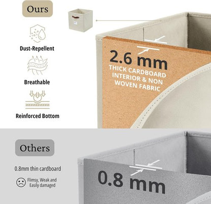DECOMOMO Storage Bins - Cube Fabric Storage Bins with Labels | 10.5" x 11" | Set of 2, Beige