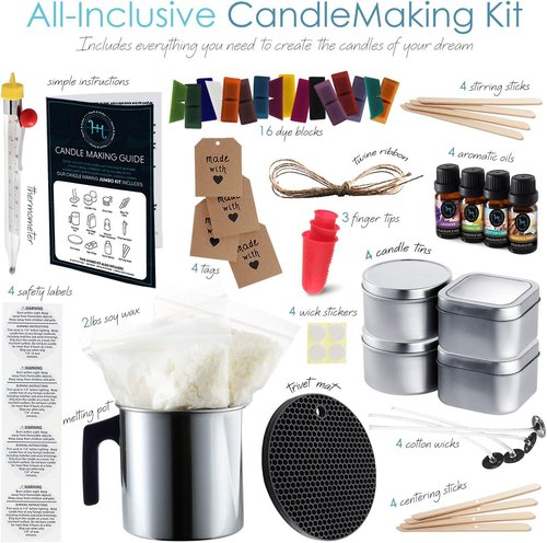 Hearth & Harbor Organic Soy Candle Making Kit - Complete DIY Supplies with Natural Wax, Tins & Wicks | Perfect Gift Idea, Home Decor - 2 Lbs