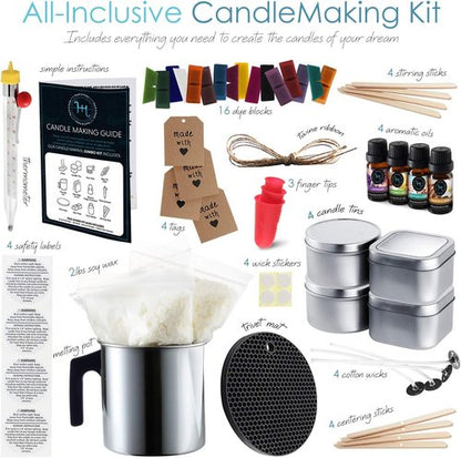 Hearth & Harbor Organic Soy Candle Making Kit - Complete DIY Supplies with Natural Wax, Tins & Wicks | Perfect Gift Idea, Home Decor - 2 Lbs